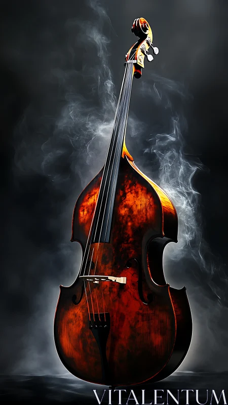 Smoky spotlight on a burnished double bass silhouette.