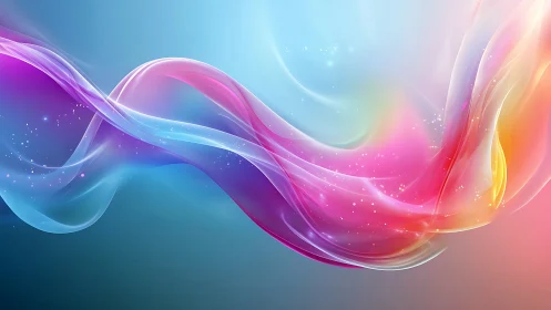 Luminous flowing color waves over soft gradient background.
