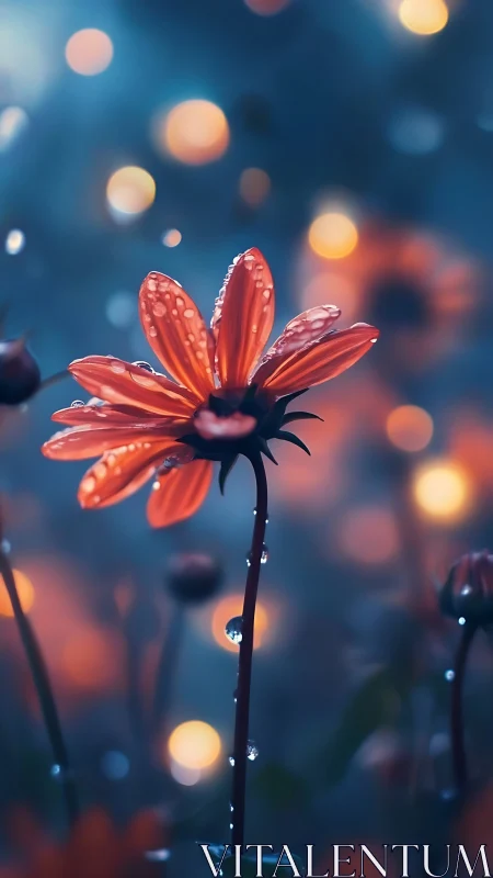 Gentle orange bloom glowing softly in a dreamy night garden.