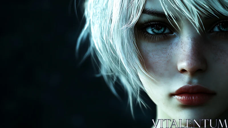 Silver haired gaze in a quiet storm of blue light.