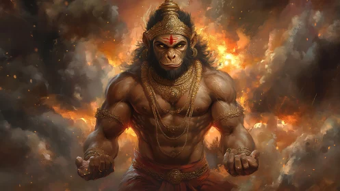 Fire-forged monkey warrior crowned in burning stormlight.