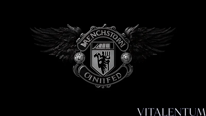 Winged monochrome crest with stylized shield emblem design.