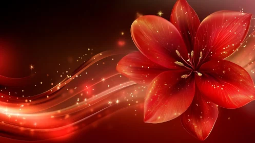 Glowing Red Flower Blooms with Magical Light