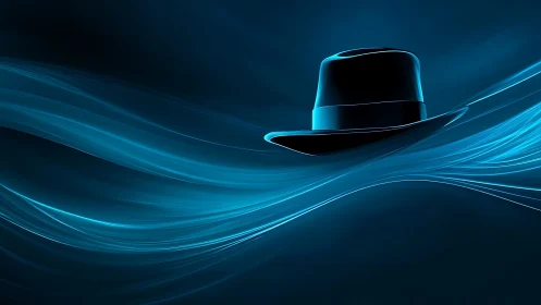 Midnight fedora drifting through glowing electric waves.