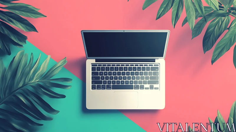 Creative laptop scene invites relaxed, colorful workspace vibes