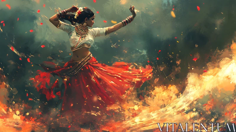 Fiery Dancer Leaps Through Flames and Golden Light