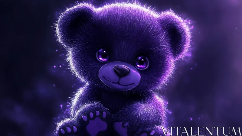 Starlit lavender teddy bear glowing in dreamy midnight hush.