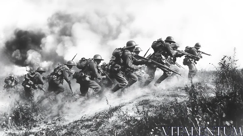 Infantry charge captured in dynamic high-contrast war photography