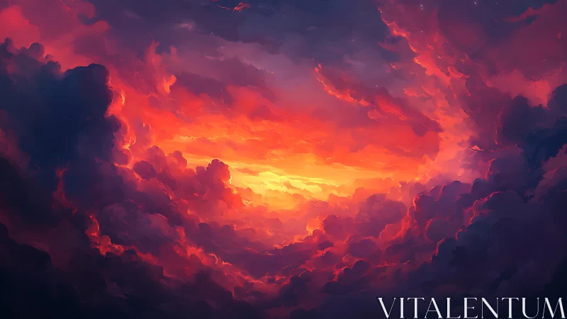 Sunset-illuminated cloudscape with dense layered formations.