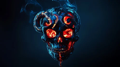 3D molten cyber skull with serpentine cable and ember core.