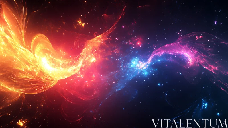 Cosmic energy streams collide in vibrant nebular currents.