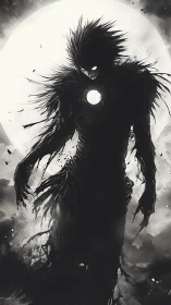 Moonlit void wraith rising with a burning hollow heart.