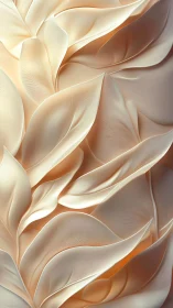 Pearlescent abstract leaves form fluid layered sculpture.