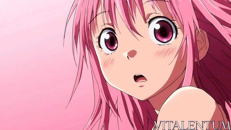 Anime portrait captures shocked pink haired girl in close-up