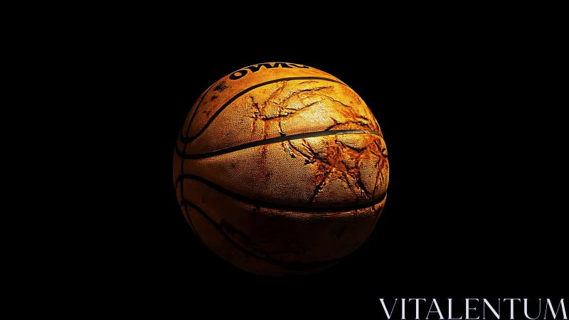 Textured basketball under raking light with high contrast shading.