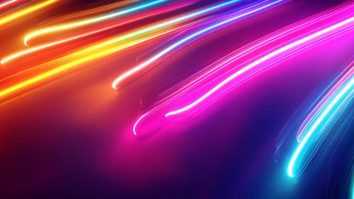 Glowing neon light trails sweep across a dreamy dark canvas