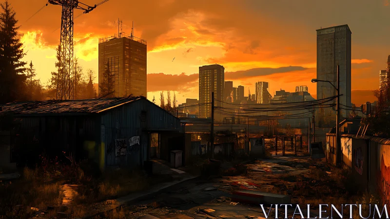 Golden hour glows gently over a quiet urban wasteland