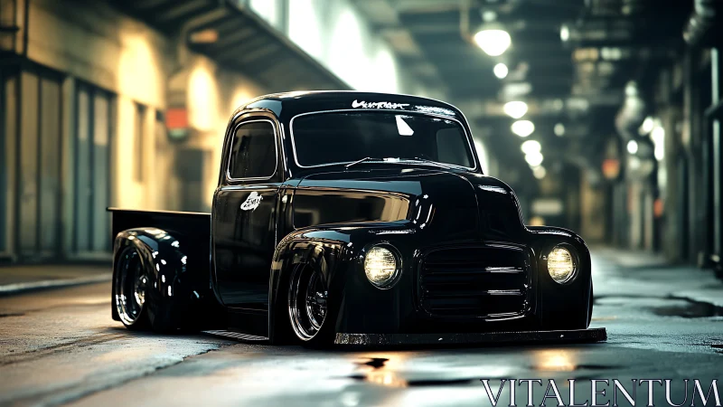 Custom lowrider vintage pickup rendered in cinematic 3D lighting