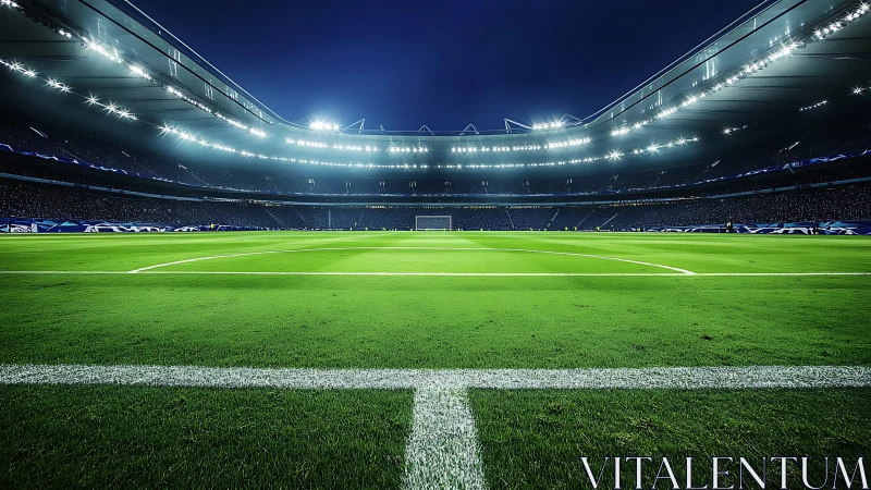 Bright stadium lights welcome a lush green soccer field