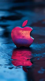 Glowing pink apple icon shimmering on reflective water.