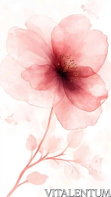 Pink botanical illustration of translucent layered flower with delicate stems