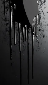 Glossy black paint drips slide slowly down a dark wall