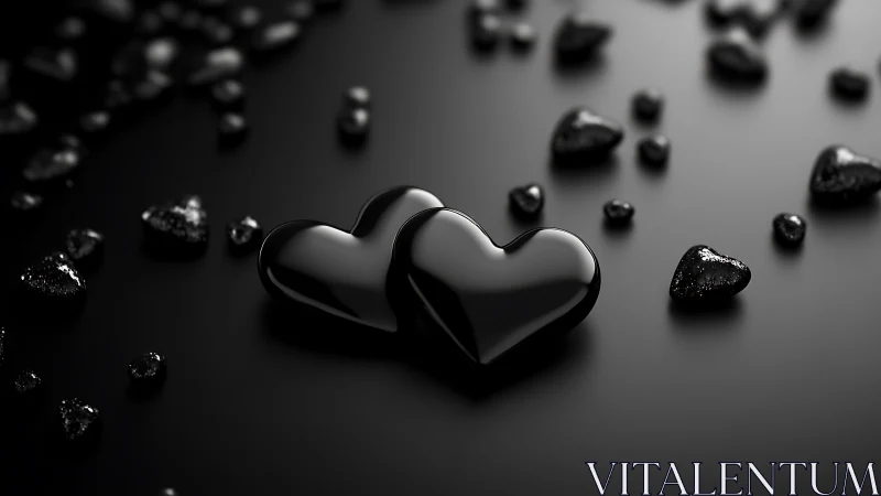 Two Obsidian Hearts Dance in Monochromatic Shadow Theatre