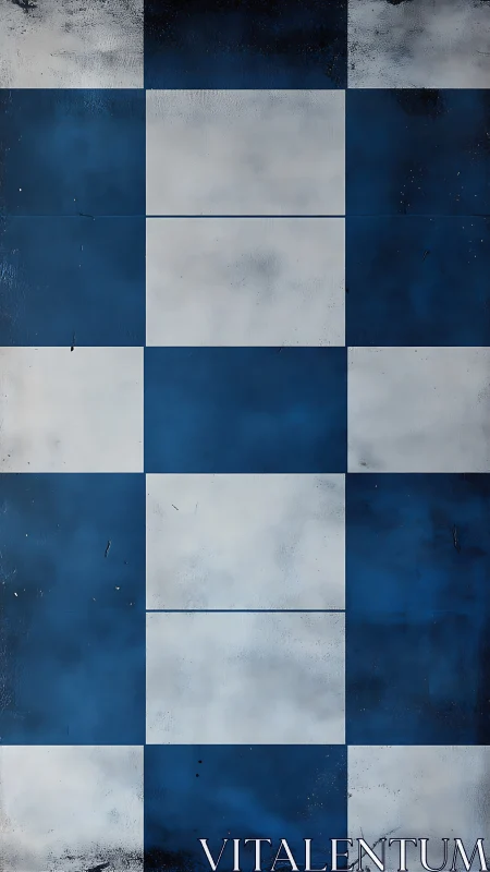 Chessboard skyline drifts through misty industrial blues