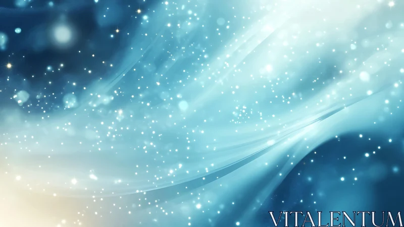 Abstract blue and white swirl with glowing light and bokeh effects.