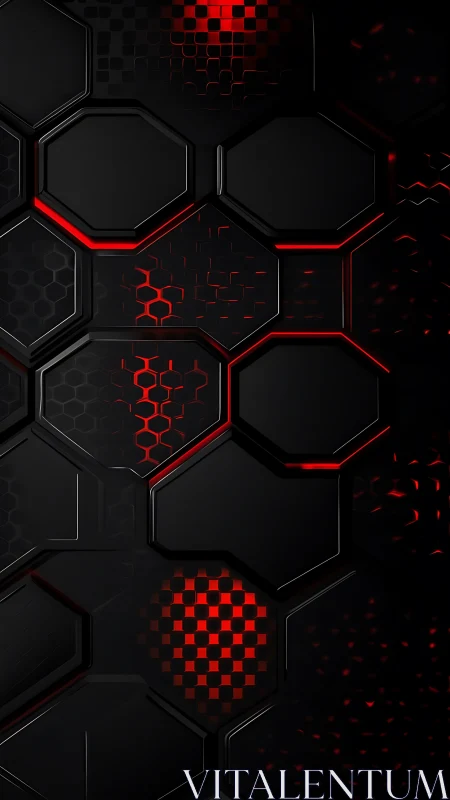 Hexagonal black grid with red luminous tech accents.