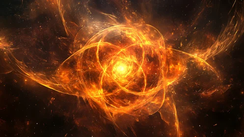 Fiery abstract energy sphere in deep cosmic space.