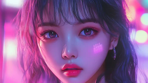 Neon-lit cyber portrait renders hyperreal anime-inspired beauty