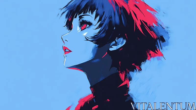 Neon-touched gaze carves hope into an electric blue sky