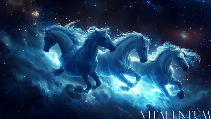 Starlit phantom steeds racing within a storm of nebulae.