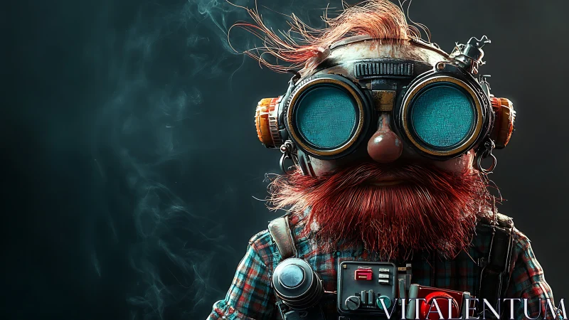 Goggle-eyed tinker gnome pilots a smoky retro gadget storm.