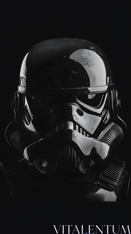 Black sci fi combat helmet rendered with glossy reflections.