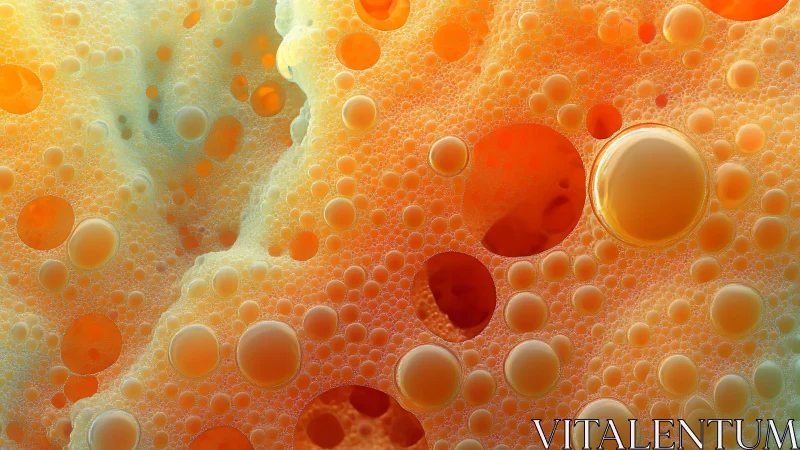 Orange fluid surface with dispersed spherical bubbles pattern.