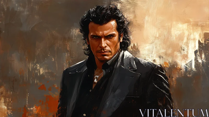 Moody male portrait rendered in high-contrast digital brushwork