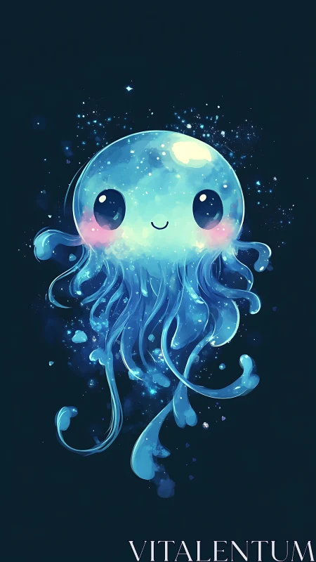 Bioluminescent kawaii jellyfish rendered in luminous digital paint