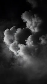 Stormlit cloud cathedral carved from midnight sky. Period.