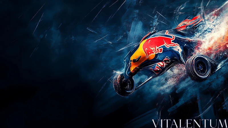 Red Bull branded racing car in dynamic digital motion.