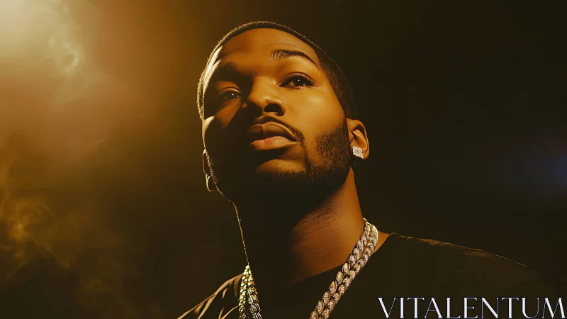 Low key portrait of contemplative man under warm rim lighting