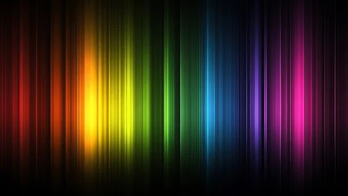 Neon rain curtains pour a prismatic spectrum into darkness.