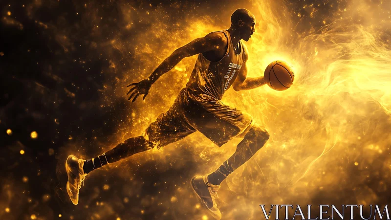 Flaming court sprint where a golden baller outruns gravity.