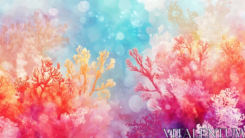 Colorful coral reef illustration in soft watercolor style.