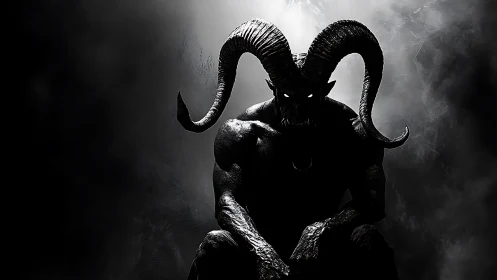 Horned shadow guardian resting in swirling stormlight.