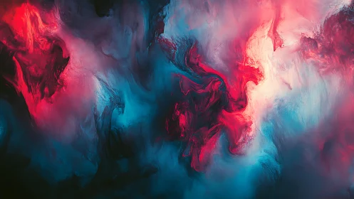 Nebulous magenta and cyan fluid dynamics form turbulent vortex field