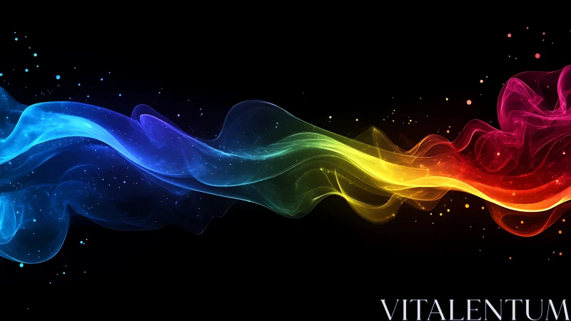 Spectrum light wave arcs across deep black cosmic field.