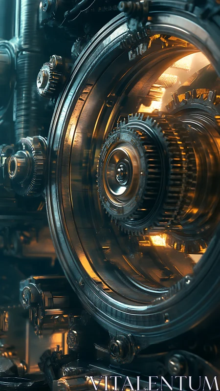 Cylindrical gear chamber glows with high-precision industrial light