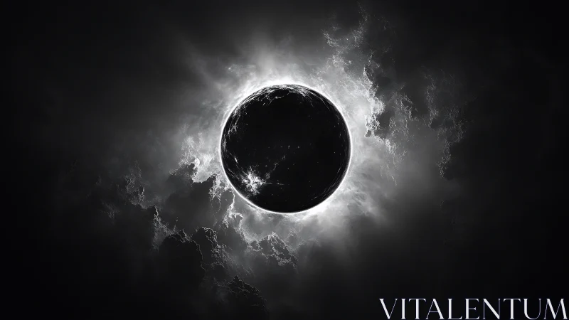 High-contrast lunar eclipse corona in monochrome deep space